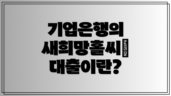 기업은행의 새희망홀씨Ⅱ 대출이란?