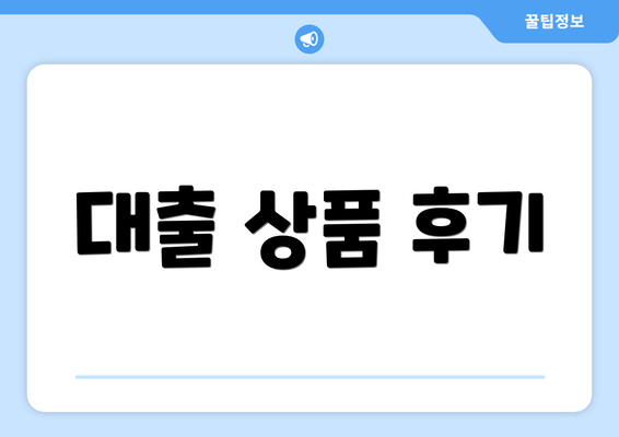 대출 상품 후기