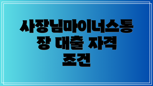 사장님마이너스통장 대출 자격 조건