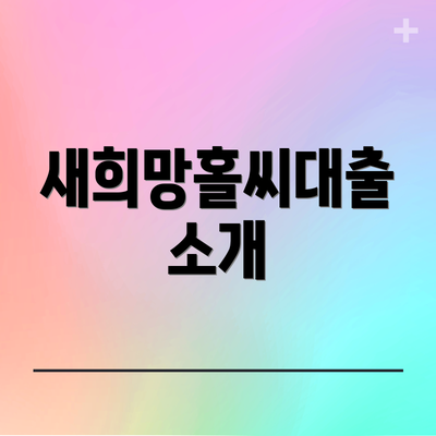 새희망홀씨대출 소개