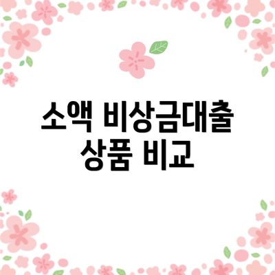 소액 비상금대출 상품 비교