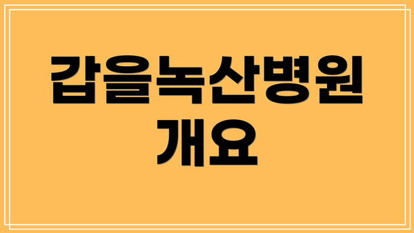 갑을녹산병원 개요